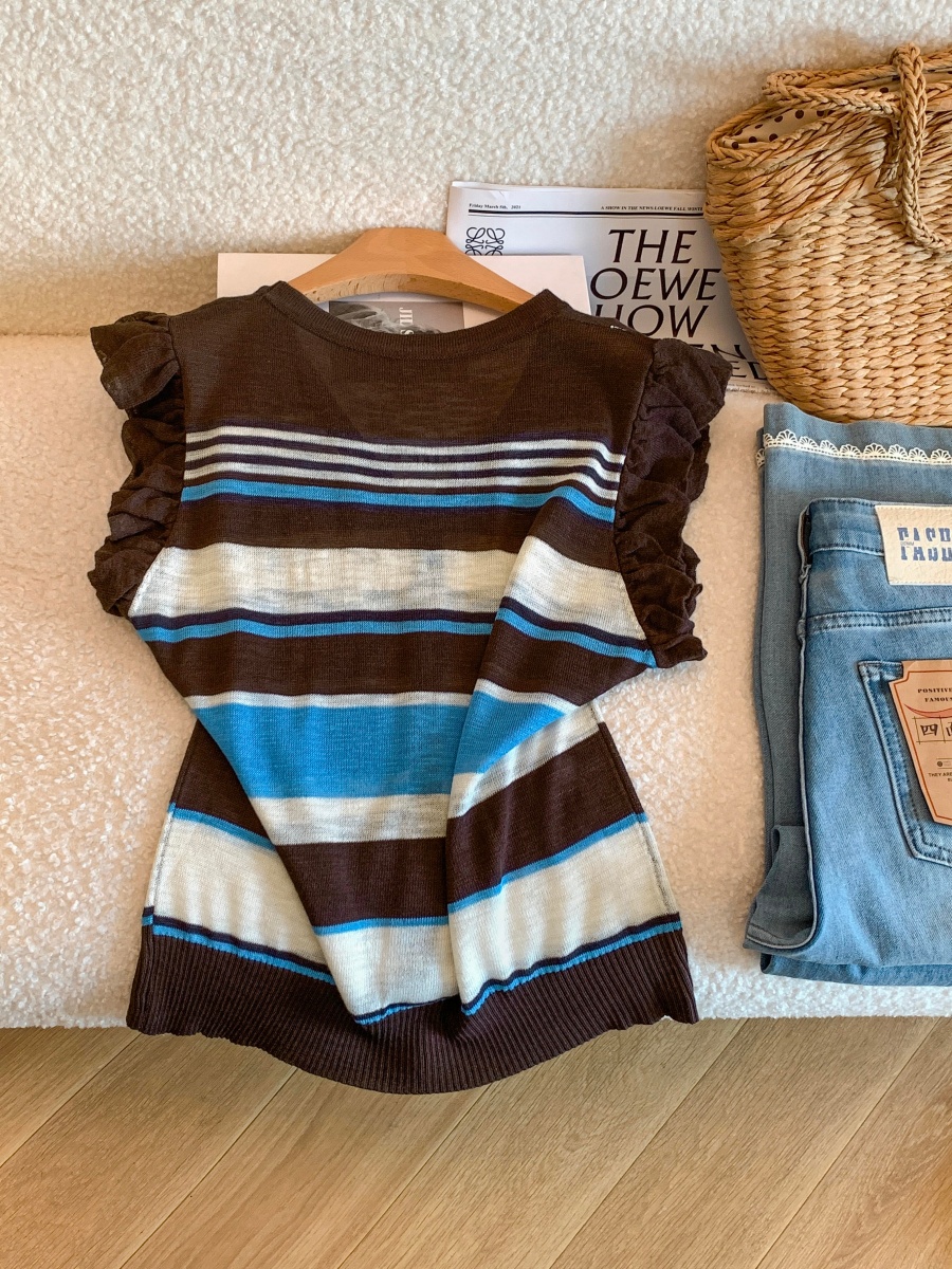 Korean Style V-Neck Striped Knit Cardigan for Women 2026 Summer Loose Slimming Top - Image 2