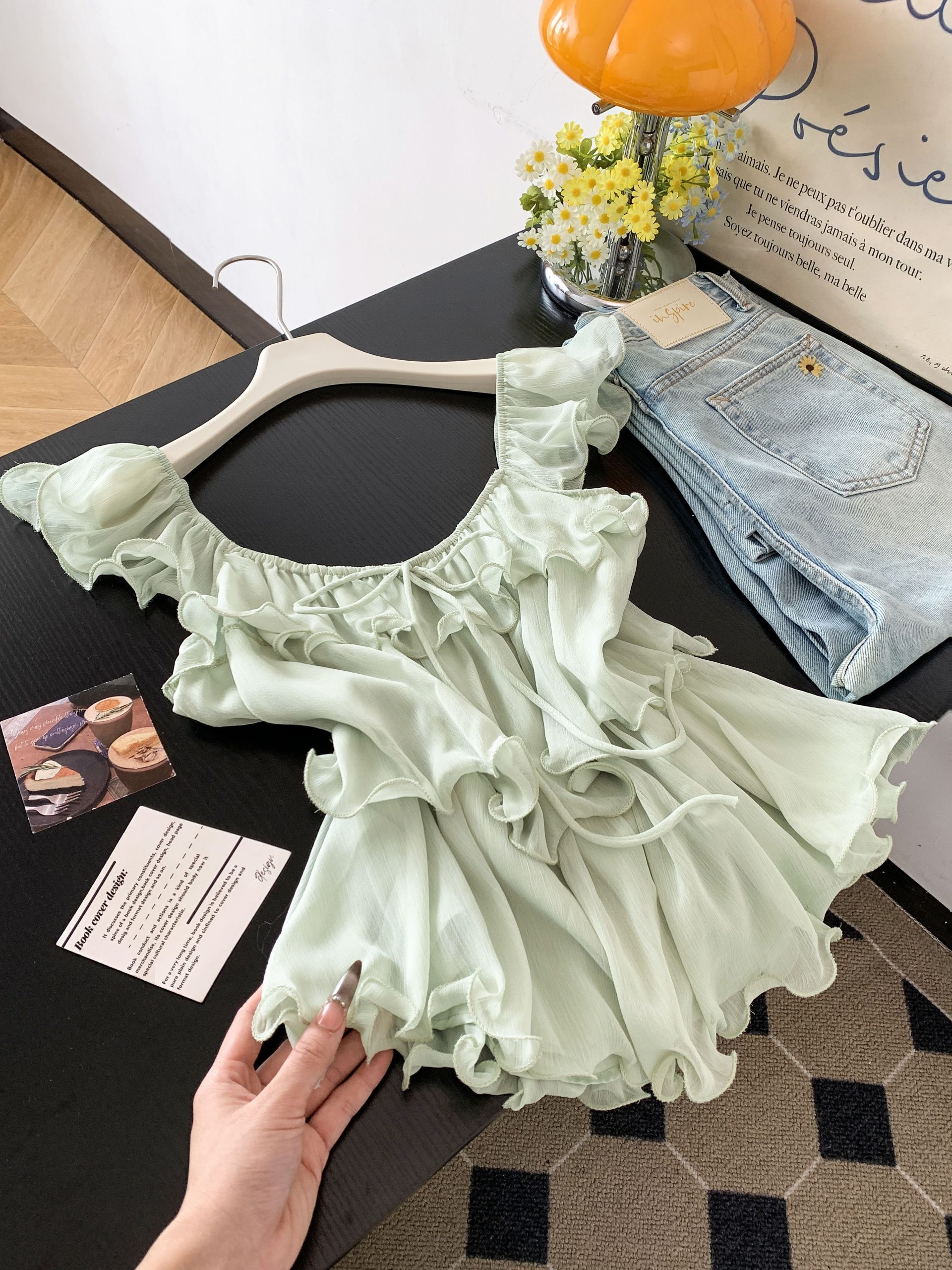Women's Summer Ruffle Tie-Front Fly Sleeve Chiffon Shirt Blouse - Image 3