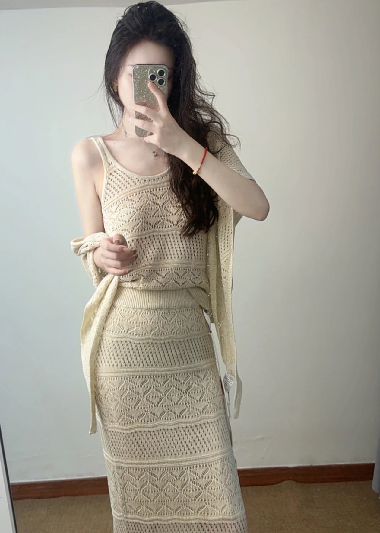 Women's Summer Knit Vest Set in Natural Linen Tone