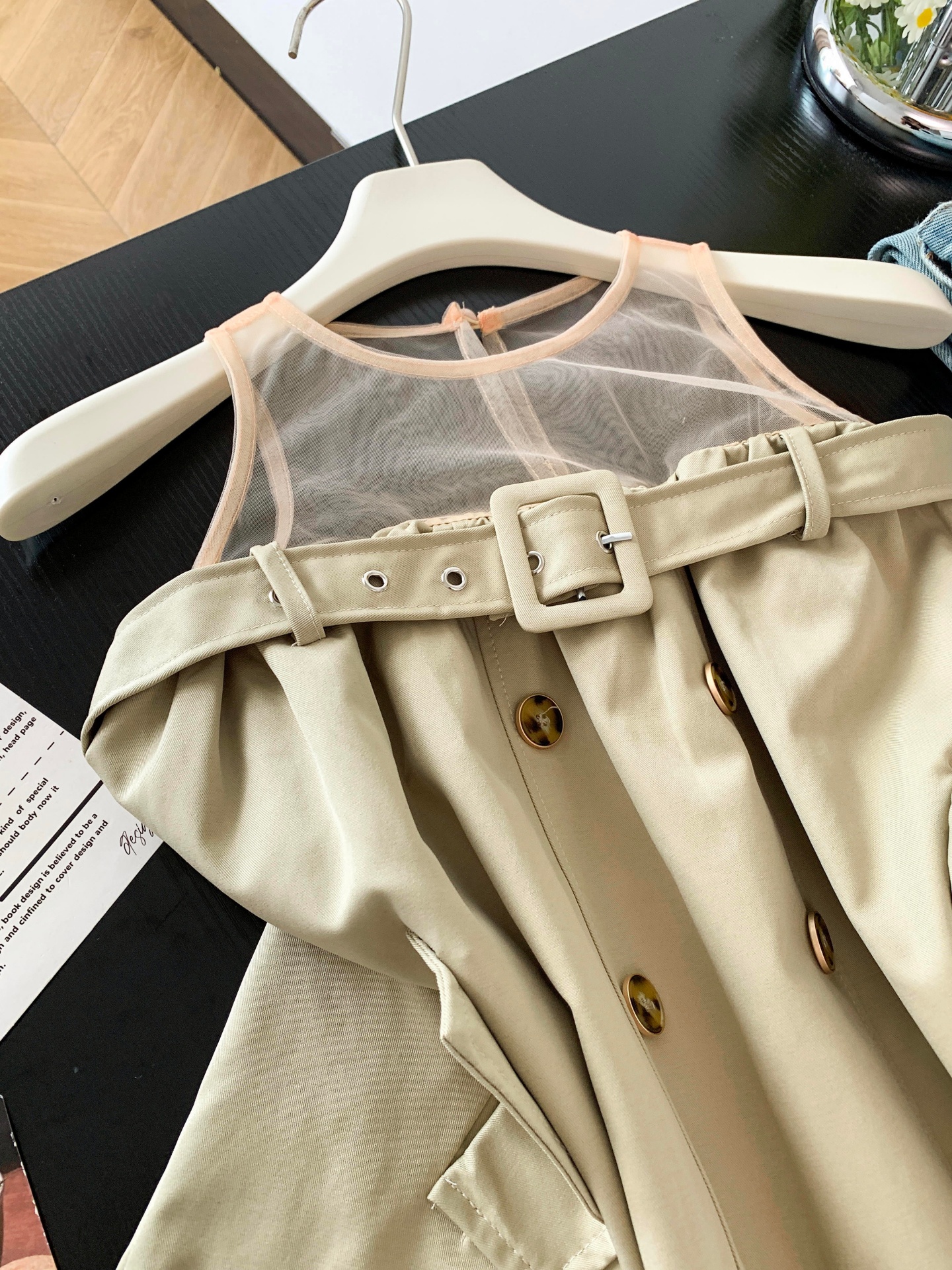 Sexy Mesh Spliced Double-Breasted Belted Sleeveless Shirt for Women Summer Loose Fit - Image 2