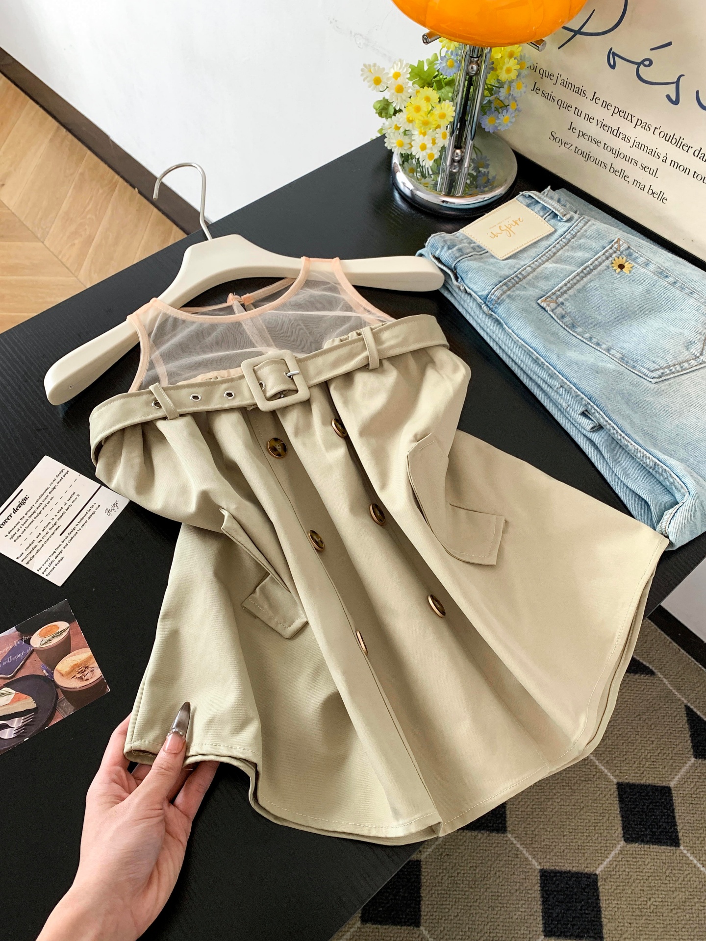 Sexy Mesh Spliced Double-Breasted Belted Sleeveless Shirt for Women Summer Loose Fit - Image 4