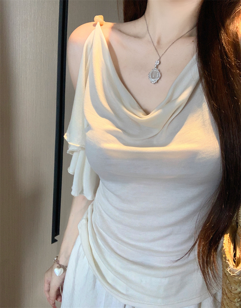 French Beaded Cowl Neck Ruffled Sleeveless Top for Women - Image 3
