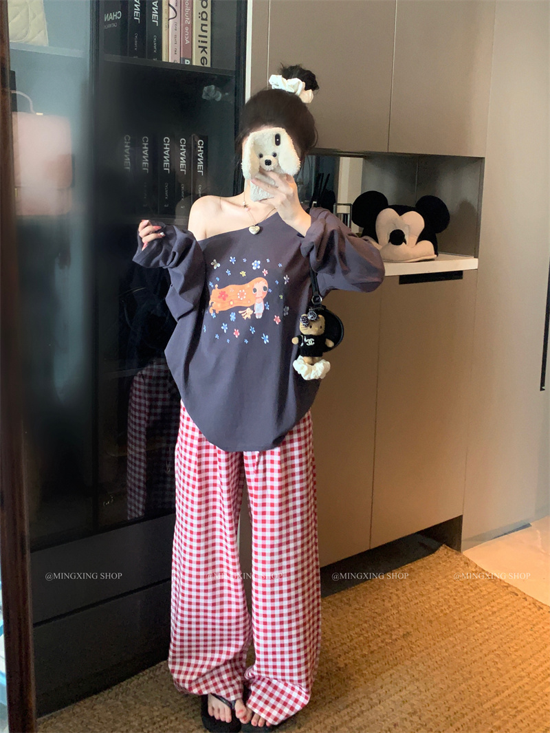 Lazy Style One-Shoulder Print Long-Sleeve T-Shirt for Women Summer 2026 Loose Slimming Sun Protection Top - Image 4