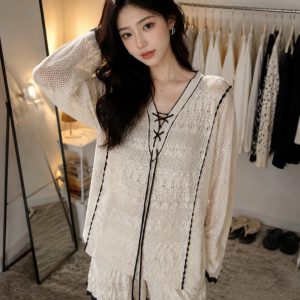 Loose Breathable Knit Cover-Up Set Slimming Two-Piece - Style 0bc3c3