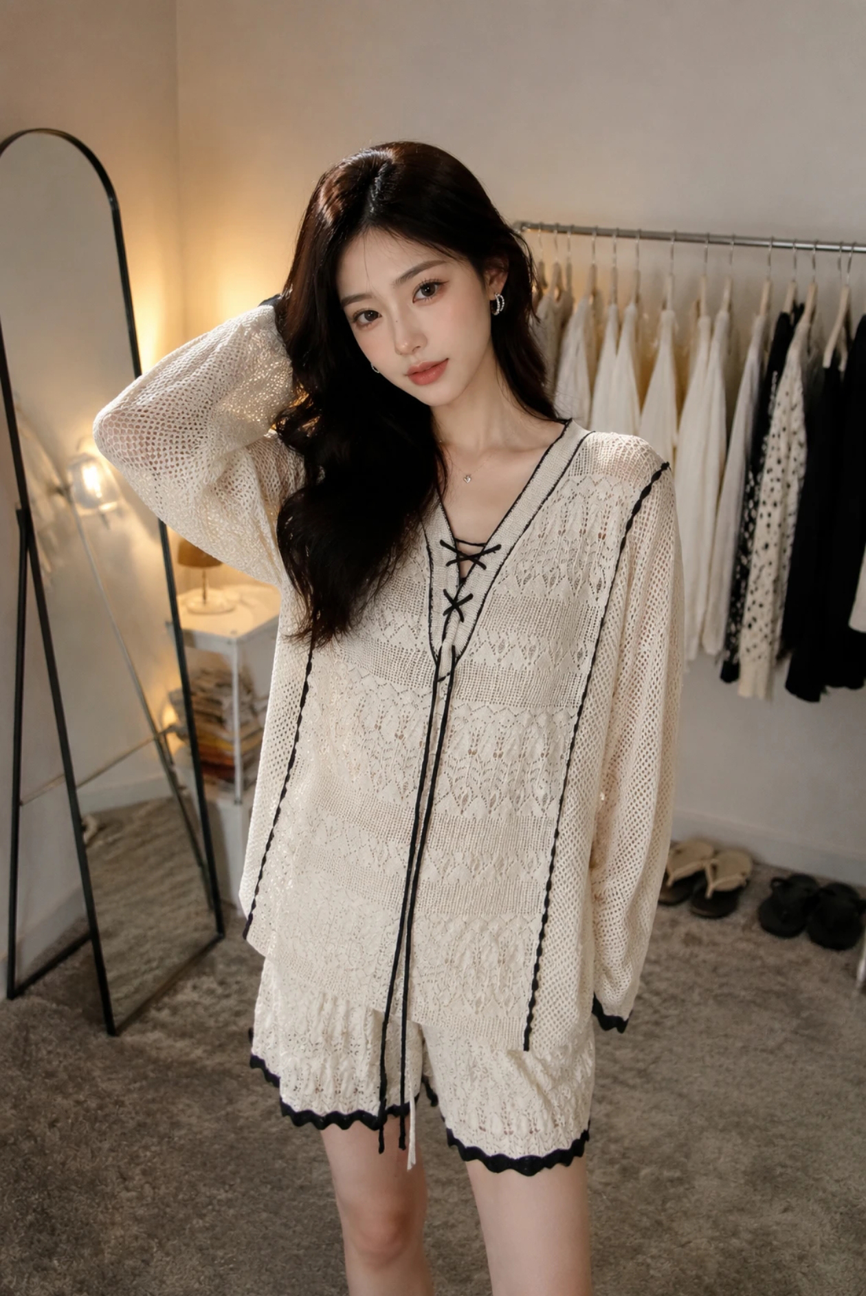 Loose Breathable Knit Cover-Up Set Slimming Two-Piece - Style 0bc3c3